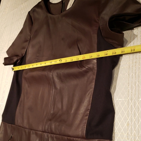 Halogen NORDSTROM New Leather & Ponte Knit Shift Dress ESPRESSO BLACK Womens XLP - Picture 6 of 16